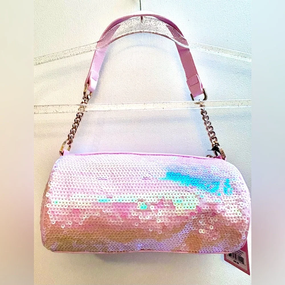 NWT JUICY Couture Pink Sequin Barrel Heart Shoulder Bag Gold look Chain Handle - Picture 6 of 14